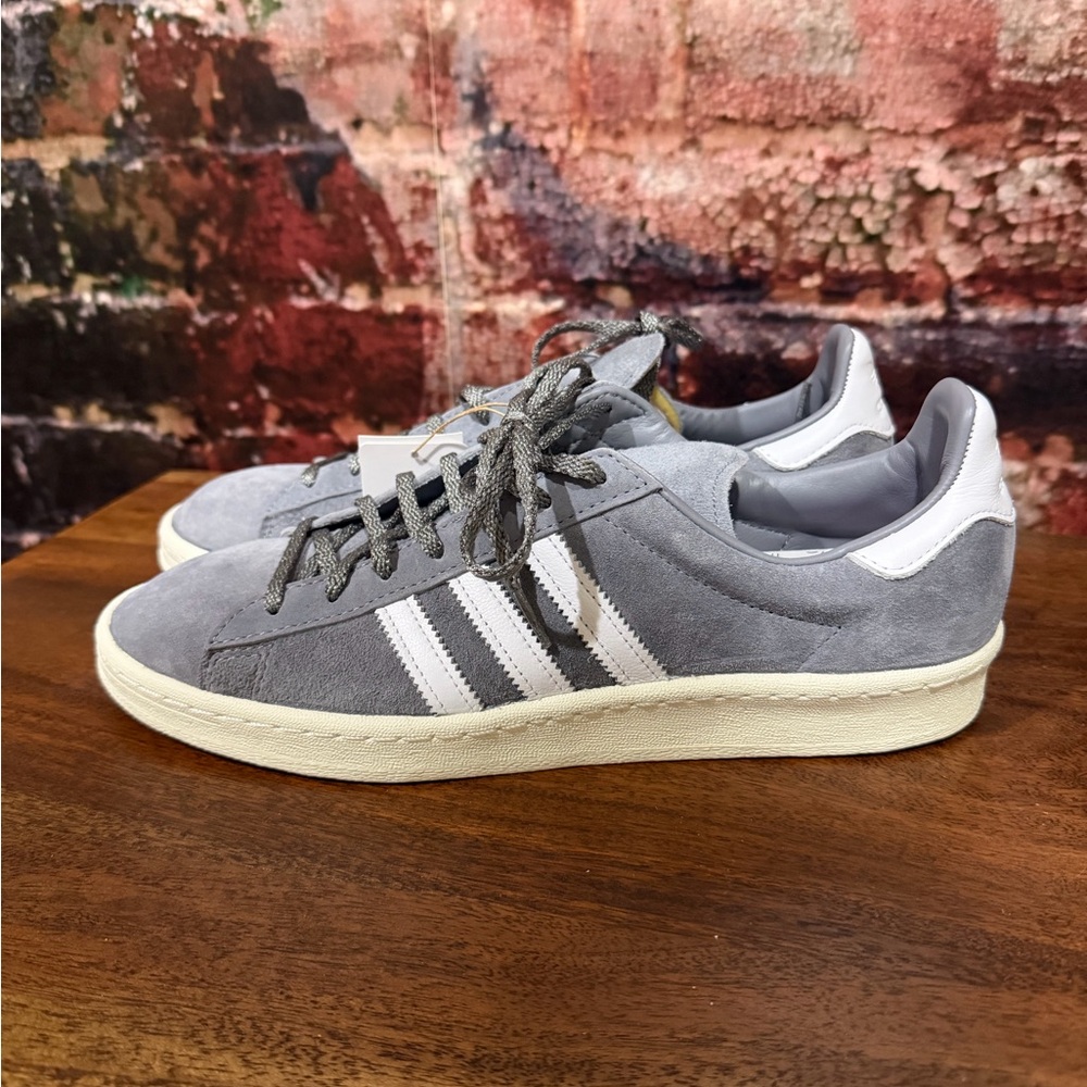 adidas Grey Suede Low-Top Sneakers with White Stripes